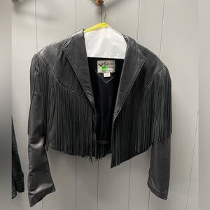 Continental Leather Fashions Black Leather Fringe Jacket